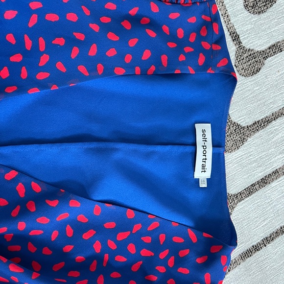 Self-Portrait Blue and Red Silk Crepe Printed Wrap Blouse Top EUC Size 0/XS - Picture 3 of 5